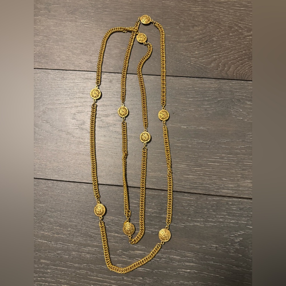 Vintage Chanel Long Necklace with Lion Medallions